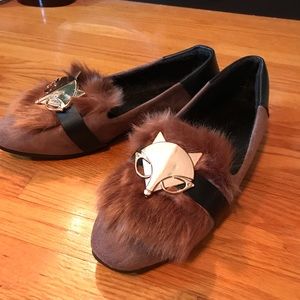 QUIRKY Gold Fox with Fur Loafers